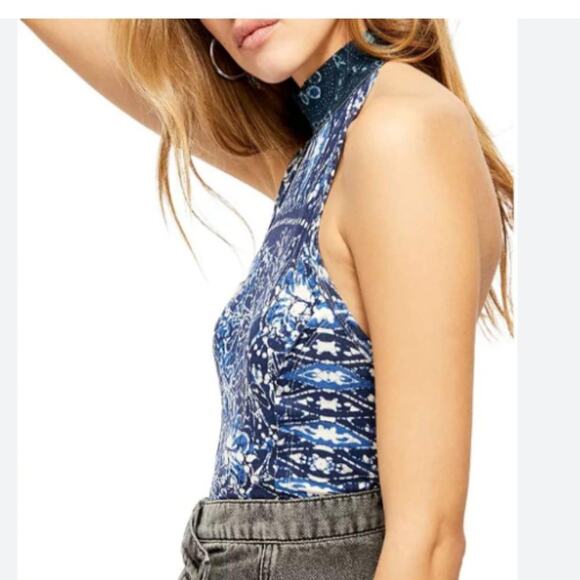 FREE PEOPLE Madagascar Halter Tank Top Indigo Combo SEXY CELESTIAL - Picture 2 of 6